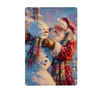 Santa Claus Making A Snowman Metal Signs Tin Wall Art Decor For Bathroom Toilet Washroom Farmhouse Restroom Yard 20x30 Cm