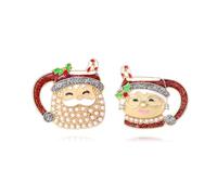Santa Claus Mr. and Mrs. Cup Cute Ornament Stud Earrings for Women - Enamel Pearl Holly Christmas Candy Cane Asymmetric Studs Earring Crystal Statement Fashion Jewelry Xmas Holiday Party