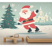 Santa Claus Mural Ice Snow Scene Wallpaper Cartoon Wall Mural Giant Home Living Room Dining Room Wall Decor Poster (Non-self-Adhesive)