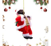 Santa Claus Musical Climbing Rope,Christmas Tree Hanging Ornament Decoration Climbs Up and Down Moving, with Funny Music, Hanging Climbing Santa for Christmas Tree & Fireplace Decor (F)