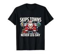 Santa Claus Never Leg Day Christmas Squat Workout Humor Value Graphic T-Shirt, Men, Black, XL