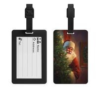 Santa Claus Next to Christmas Tree Luggage Tags Bag Travel Tag