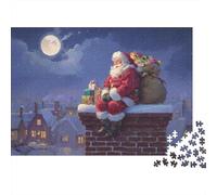 Santa Claus Night 1000 Piece Jigsaw Puzzles Santa Sitting on A Roof for Adults Educational Games Beautiful Decoration Difficult Challenging Birthday Gifts 38x26cm/1000pcs