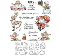Santa Claus Old Elf Stamps and Die Cuts for Card Making Sika Deer Snowman Transparent Silicone Clear Stamp and Metal Cutting Dies Sets for DIY Scrapbooking Paper Crafting Seals Decorative Supplies