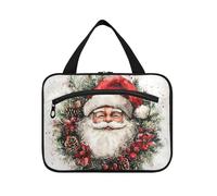 Santa Claus on A Wreath Watercolor Hanging Travel Hanging Toiletry Bag with Hook, Designer Essentials Cosmetic Makeup Bag for Travel Must Hotel estuche para brochas maquillaje L