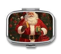 Santa Claus Pill Box, 2 Compartment Medicine Pill Case, Portable Pill Organizer for Pocket Or Purse Decorative Metal Medicine Vitamin Organizer