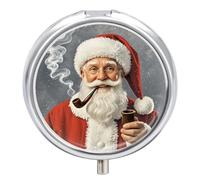 Santa Claus Pill Box Case 3 Compartment Travel Medicine Pill Organizer 3x A Day Portable Vitamin Organizer with Mirror Small Pillbox for Purse & Pocket Cute Daily Medicine Container Metal Vitamin Case