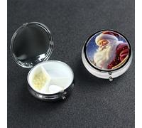 Santa Claus Pill Box with Mirror 3 Compartment Decorative Pill Case for Purse or Pocket Small Round Pill Organizer Weekly Metal Medicine Tablet Vitamin Holder Travel Gift