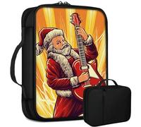 Santa Claus Play Guitar Bible Bag Large Bible Case Cover for Women Men, Multi-Functional Church Bag Bible Protector with Handle Zippered Pocket Christian Gift Bible Study Supplies