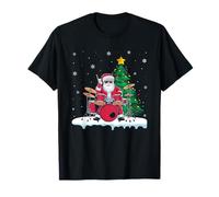 Santa Claus Playing Drums Boys Girls Kids Christmas Drummers T-Shirt