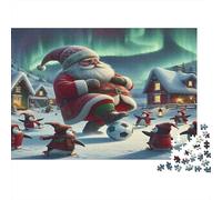 Santa Claus Premium Paper Santa Flying over Village with Northern Lights DIY Jigsaw Puzzle Decorative Stress Relief 70x50cm/1000pcs