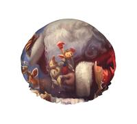 Santa Claus print Print Shower Cap for Women Men, Reusable Double-Layer Fabric Bathing Cap Girls Hair Caps