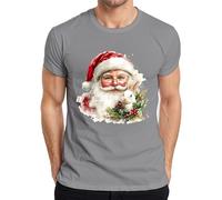 Santa Claus Rabbit Pine Cones Holly Watercolour Men's T-Shirt, gray, S