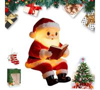 Santa Claus Reading Book Lamp Decorative Figurine, Light Up Santa Reading Book Figurine, Handcrafted Santas Christmas Figurines, Cute Light Up Santas for Home Bedroom Fireplace