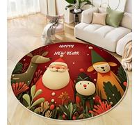 Santa Claus, Reindeer, And Elves Round Rugs, 200 Cm Red Non-Slip Rug, Christmas Theme Washable Rug, Soft Comfortable Carpet Suitable For Living Room, Bedroom And Children'S Room