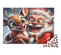 Santa Claus Reindeer Joy 1000 Piece Jigsaw Puzzles Santa And Reindeer Close-up Adults Aged 12 And Above Educational Games Home Decoration Challenge High Difficulty Birthday Gifts 52x38cm/1000pcs