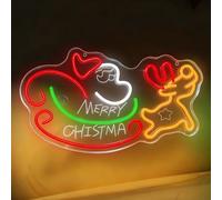 Santa Claus Reindeer Neon Sign for Wall Decor USB Powered Merry Christmas Neon Lights Signs for Living Beer Bar Game Room Hotel Birthday Party Restaurant Christmas Xmas 13.38”X7.87”