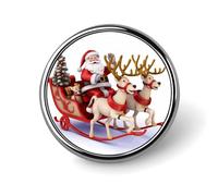 Santa Claus Reindeer Sled Brooch with Button Design, Funny Backpack Pins for Women, Personalized Brooch Pins for Men, Round Badge for Hat, Cute Badge Holders for Activity