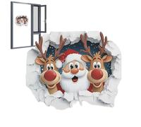 Santa Claus Reindeer Wall Sticker, Christmas Self-Adhesive Wall Decal with 3D Santa Breaking Through The Walls Effect Christmas Walls Decoration Party Decoration for Home, Dorm, Office, Study