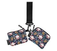 Santa Claus Reindeer Women's Coin Wallet Card Holder Thin Flat Women's Money Organizers with Keychain for Men Women 2 Packs, Santa Claus Reindeer, One Size