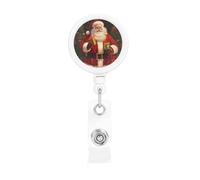 Santa Claus Retractable Badge Reel Heavy Duty Badge Holder with Belt Clip Retractable Lanyards ID Card Holder with Keychain Name Badge Clips for Office Nurse Employee
