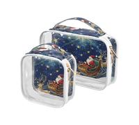 Santa Claus Rides His Sleigh Toiletry Bag for Women TSA Approved Transparent Makeup Brush Bag Shaving Essentials