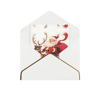Santa Claus Riding A Deer Elegant Greeting Card - Premium Pearl Paper Foldable Card With Gold Trim, Blank Inside For Personal Message - Perfect For Christmas, Birthday, Wedding & Valentine’s Day