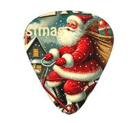 Santa-Claus-Riding-Bicycle 12 Pack Guitar Picks With 3 Thicknesses And Storage Box, Abs Plectrums For Electric Bass Guitar Players