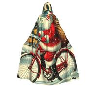 Santa-Claus-Riding-Bicycle Adult Witch Hooded Cape, Halloween Costume Hooded Cloak