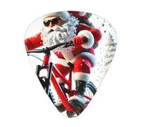 Santa-Claus-Riding-Mountain-Bike 12 Pack Guitar Picks With 3 Thicknesses And Storage Box, Abs Plectrums For Electric Bass Guitar Players