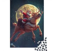 Santa Claus Riding Reindeer Flyin Puzzle Family Fun 100% Recycled Cardboard Jigsaw Puzzle for Kids And Adults Age 12 Years Up 1000pcs (75x50cm)