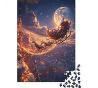 Santa Claus Riding Reindeer Flyin Puzzle Premium 100% Recycled Board Paper Rectangular Jigsaw Puzzle for Boy Or Girl 1000pcs (75x50cm)