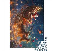 Santa Claus Riding Reindeer Flyin Puzzle Unique Home Decor Premium Cardboard Jigsaw Puzzle for Adults Teen Unique 1000pcs (75x50cm)