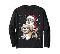 Santa Claus Riding Shih Tzu Dog Christmas Matching PJs Long Sleeve T-Shirt