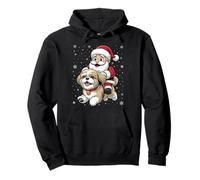 Santa Claus Riding Shih Tzu Dog Christmas Matching PJs Pullover Hoodie
