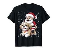 Santa Claus Riding Shih Tzu Dog Christmas Matching PJs T-Shirt