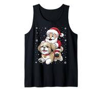 Santa Claus Riding Shih Tzu Dog Christmas Matching PJs Tank Top