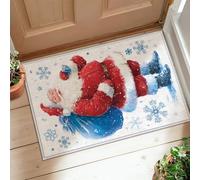 Santa Claus Runner Rug, Christmas Festive Snowflakes Stars Xmas Red Low Pile Doormat Rectangle Print Accents Rug for Kitchen Doorway Entryway Bedside Decor 2x3 Ft