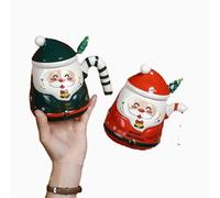 Santa Claus Shaped Ceramic Mug with Santa Hat Lid & Tree Spoon, 400ml Cute Cartoon Coffee Tea Cup Novelty Gift Set in Gift Box for Women, Kids, Friends