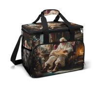 Santa Claus Sitting in Armchair Reading Camping Cooler Bag Insulated Beach Coolers Portable Leak Proof Bags with Shoulder Strap
