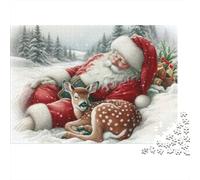 Santa Claus Sleeping 1000 Piece Anta Sleeping with Baby Deer Jigsaws Puzzles for Adults And Kids Challenging Games 1000 Pieces Beautiful Decoration Challenge High Difficulty 70x50cm/1000pcs