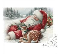 Santa Claus Sleeping 1000 Piece Jigsaw Puzzles Santa with Baby Deer Adults Aged 12 And Above Educational Game Beautiful Decoration Difficult Challenging Male And Female Birthday 70x50cm/1000pcs Gifts
