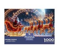 Santa Claus Sleigh 1000 Piece Educational Game Decompression Puzzle -Santa’s Sleigh Flying over Town at Night for Adults Wall Decoration And Gifts38x26cm/1000pcs