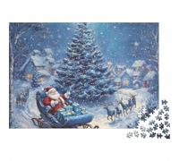 Santa Claus Sleigh 1000 Piece Jigsaw Puzzles Santa near Christmas Tree Adults Aged 12 And Above Educational Games Home Decoration Challenge High Difficulty Birthday Gifts 52x38cm/1000pcs