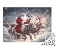 Santa Claus Sleigh-Christmas Winter Scene 1000 Piece Jigsaws with Precision Cut Personalised Jigsaws Santa & Reindeer As A Party Puzzle Game for Social Gatherings 52x38cm/1000pcs