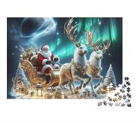 Santa Claus Sleigh Recycled Cardboard Jigsaw Puzzle for Kids with Attention-Deficit Santa Aurora Sleigh Issues 1000 Pieces Classic Educational Games 70x50cm/1000pcsSanta Claus Sleigh