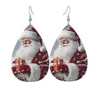 Santa Claus Snow Secenry Earrings for Women Teardrop Leather Earring Double Sided Drop Dangle Earrings Lightweight Women's Ear Accessories Jewelry Fashion Birthday Gift