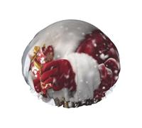 Santa Claus Snow Secenry Shower Cap For Women Reusable Double Layers Bathing Bath Cap Hair Caps Waterproof Elastic Band Ladies Spa Salon Shower Hat Hair Caps