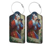 Santa Claus Spying Luggage Tag for Suitcase 2 Pack Leather Luggage Tag with Privacy Flap Name Id Label and Metal Loop for Women Men Travel