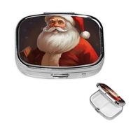 Santa Claus Square Metal Pill Box 2 Compartment Cute Travel Pill Organizer Case Portable Medicine Vitamin Organizer Pill Case for Women Men Travel Unique Gift
